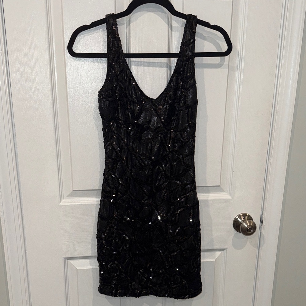 bebe Black Sequin Mini Dress